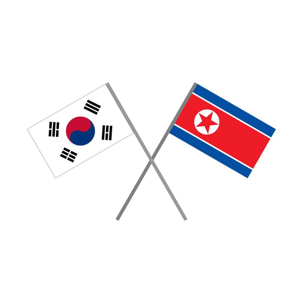 A Dél-koreai zászló és Észak-Korea (KNDK) zászlója, amely az együttműködés és a barátság fogalmát képviseli. - Vektor, kép