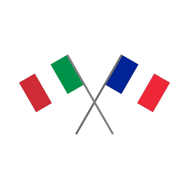 Vector illustration of the italian flag and the french flag crossing each other representing the concept of friendship and cooperation - Vector, Image