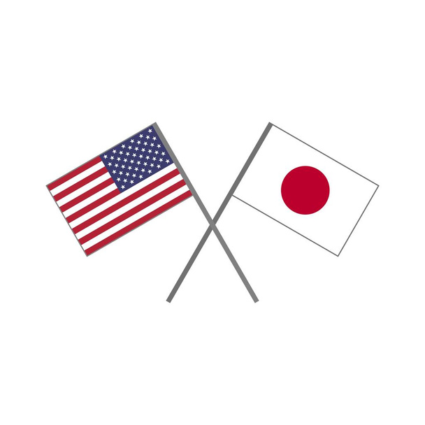 Векторна ілюстрація американського прапора (США) і японського прапора, що перетинають один одного, що представляє концепцію дружби і співробітництва - Вектор, зображення