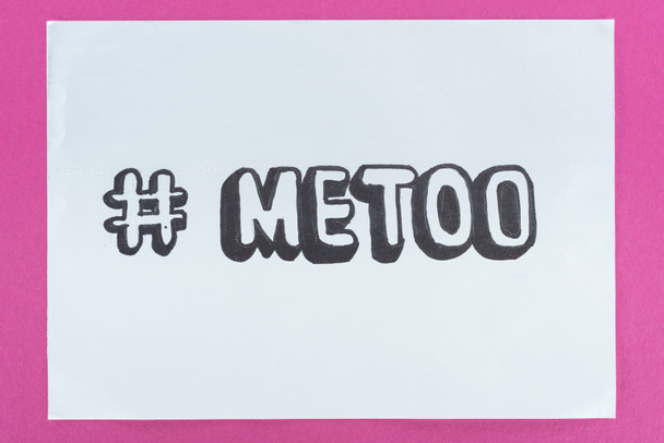 top view of paper with hashtag me too with meaning against violence on pink background - Photo, Image