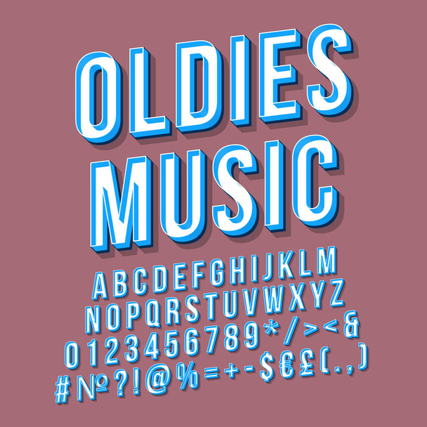 Oldies music vintage 3d vector lettering. Retro bold font, typef - Vector, Image