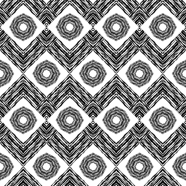 Black-white. Ethnic boho seamless pattern. Lace. Embroidery on fabric. Patchwork texture. Weaving. Traditional ornament. Tribal pattern. Folk motif. Can be used for wallpaper, textile, wrapping, web. - Vector, Image
