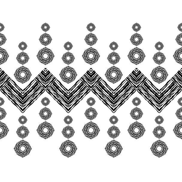 Black-white. Ethnic boho seamless pattern. Lace. Embroidery on fabric. Patchwork texture. Weaving. Traditional ornament. Tribal pattern. Folk motif. Can be used for wallpaper, textile, wrapping, web. - Vector, Image