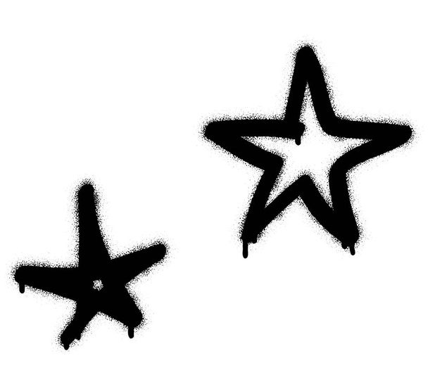 zwei schwarze Fünf-Punkte-Sterne. Sprühfarbe Graffiti. - Vektor, Bild