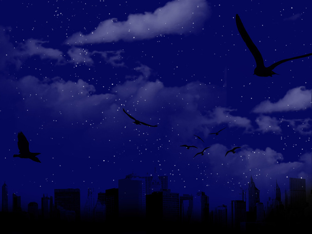 City silhouette under unrealistic big moon - Photo, Image