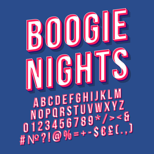 Boogie Nights Vintage 3D vektor betűkkel. Retro félkövér betűtípus, típus - Vektor, kép