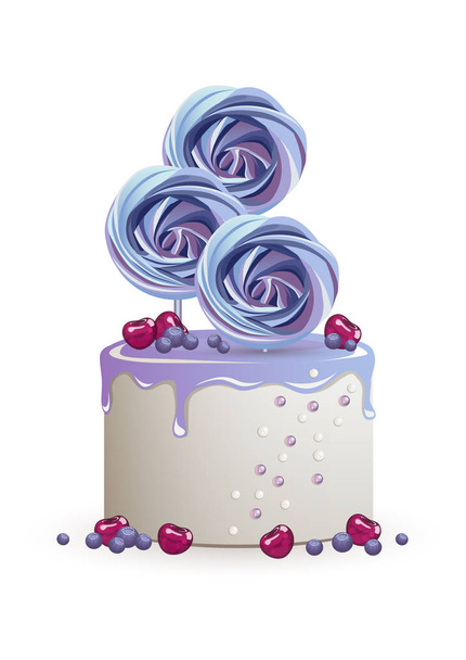Cake met Blueberry en Cherry jam en meringue op een stok op een witte achtergrond - Vector, afbeelding