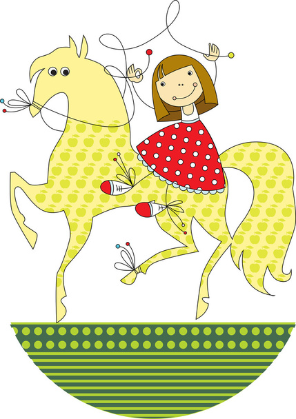 Menina montando um cavalo - Vetor, Imagem