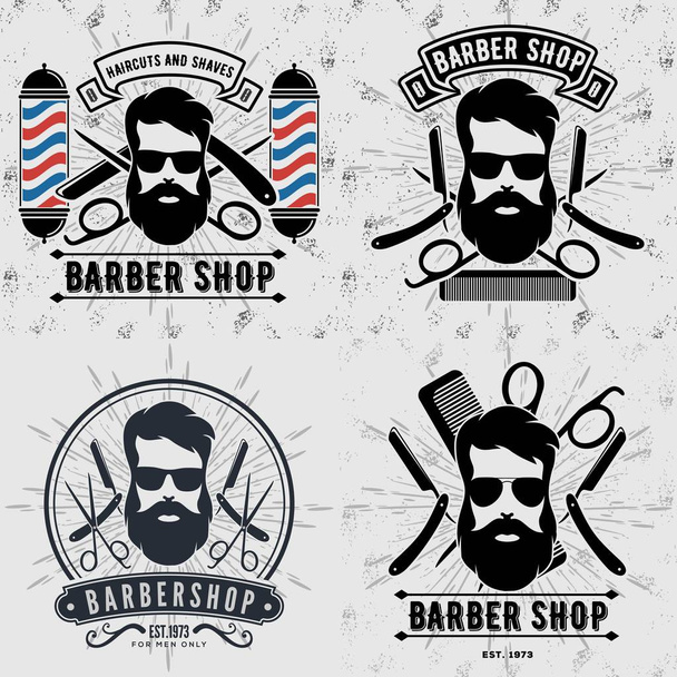 Készlet Vintage Barber Shop logók, címkék vagy jelvények - Vektor, kép