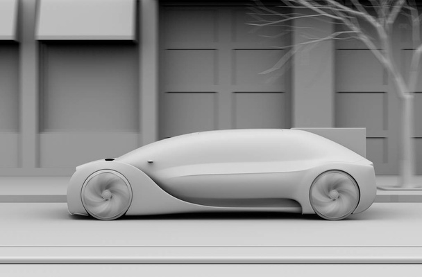 Argila renderização de sedan autônomo movendo-se rapidamente na estrada. Imagem de renderização 3D
. - Foto, Imagem