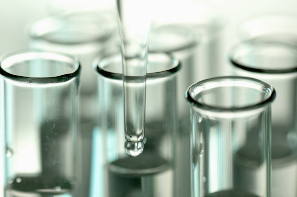 Laboratory glassware. Medical glass flasks.Laboratory diagnostics - Zdjęcie, obraz