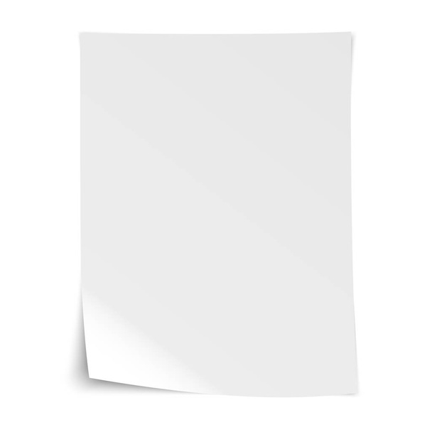 κενό ρεαλιστικό λευκό φύλλο γραφής με λυγισμένη γωνία και σκιές - Διάνυσμα, εικόνα
