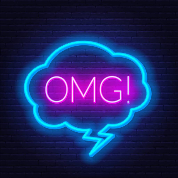 Neonové znaménko OMG ve snímku na tmavém pozadí. - Vektor, obrázek