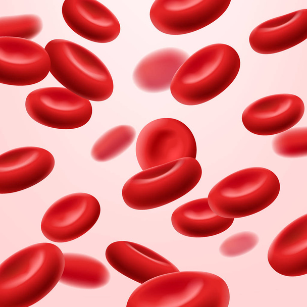 Stroomt rode bloedcellen, erytrocyten op witte achtergrond, gezondheidszorg concept - Vector, afbeelding