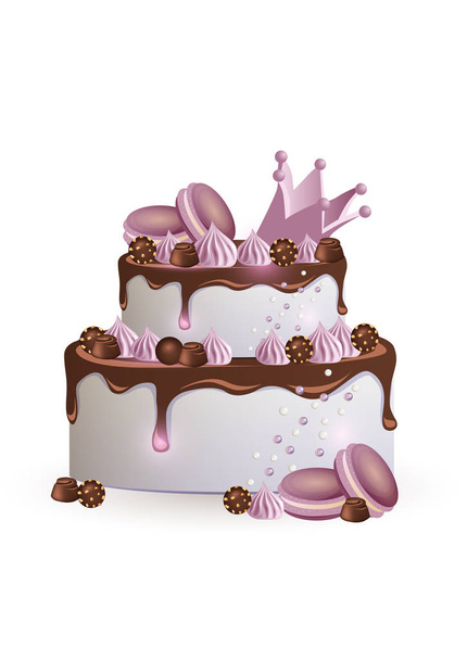 τούρτα κουκέτα με σοκολάτες, κέικ και μαρέγκες για τα κορίτσια - Διάνυσμα, εικόνα