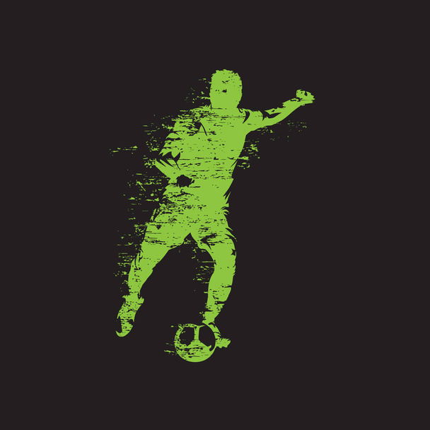Kopající míč fotbalového hráče, abstraktní grungeový vektor silul - Vektor, obrázek