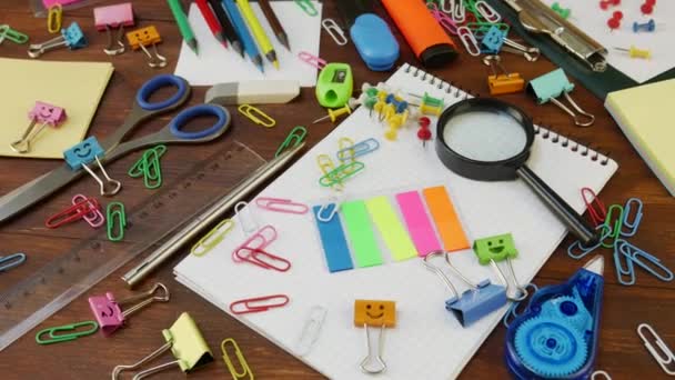 School Stationery on Brown Wooden Table - Footage, Video
