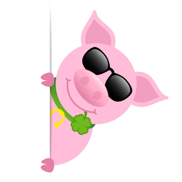Gafas de sol de cerdo con hoja de trébol Bandera vertical derecha
 - Vector, Imagen