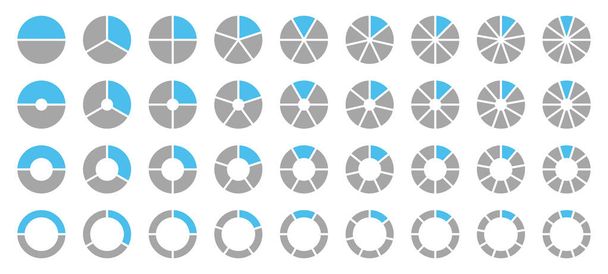 Joukko erilaisia pyöreä graafinen piirakka kaavioita harmaa ja sininen
 - Vektori, kuva
