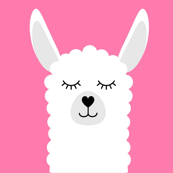 Vector flat cartoon llama face with smile on pink - Vektor, kép