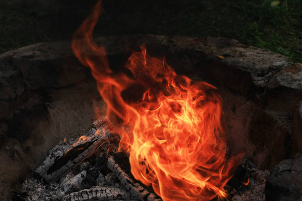 close-up shot of burning campfire in darkness - Fotó, kép