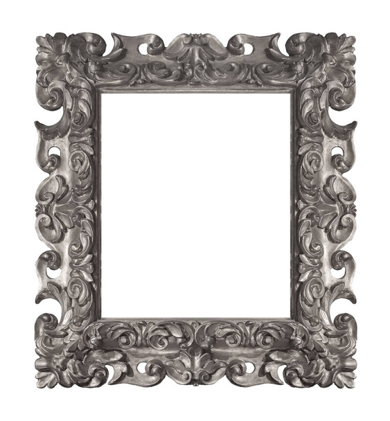 Silberrahmen für Gemälde, Spiegel oder Foto isoliert auf weißem Hintergrund. Design-Element mit Clipping-Pfad - Foto, Bild