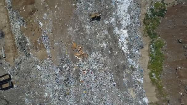 Vista aérea del basurero de la ciudad. Las gaviotas se alimentan de desperdicios de alimentos. Gran pila de basura en el sitio de clasificación
. - Metraje, vídeo