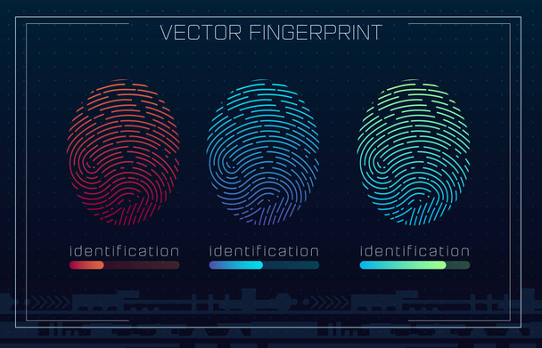 Fingerabdruck-Identifikationssystem im futuristischen Hud-Stil. Biometrische Schnittstelle. Erkennung biometrischer Technologie und Konzept der künstlichen Intelligenz. Fingerabdrücke scannen hud ui - Vektor, Bild