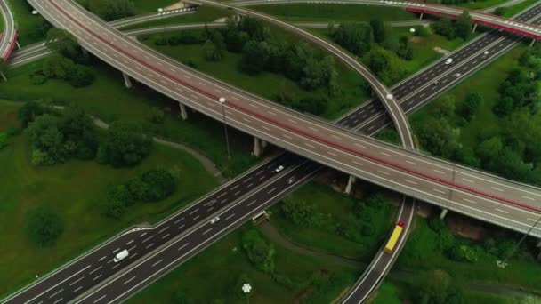 Shooting from helicopter cityscape with modern multi level busy highway moving car aerial shot - Footage, Video