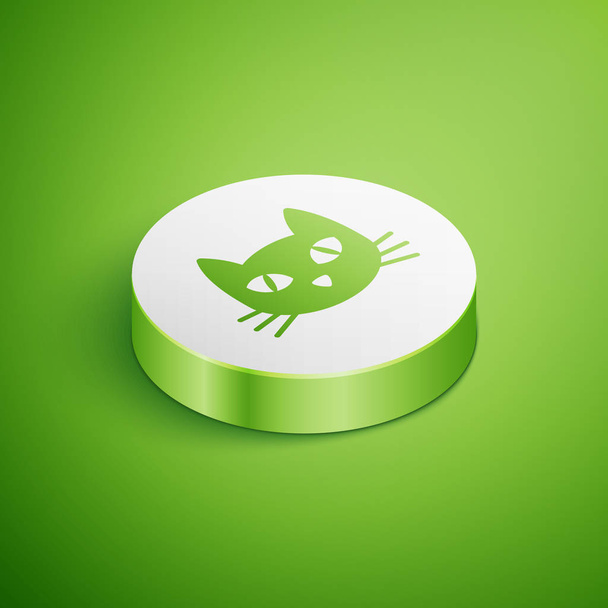 Izometrická Cat ikona izolovaná na zeleném pozadí. Tlačítko Bílého kruhu. Vektorová ilustrace - Vektor, obrázek