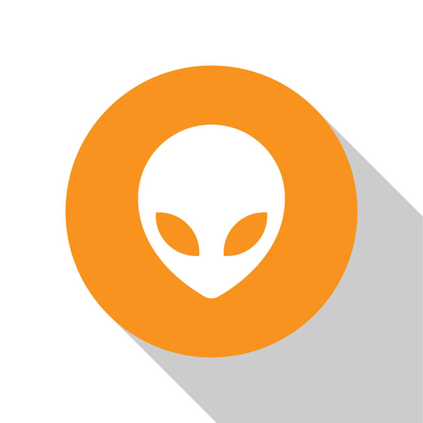 White Alien icon isolated on white background. Extraterrestrial alien face or head symbol. Orange circle button. Flat design. Vector Illustration - Vector, Image