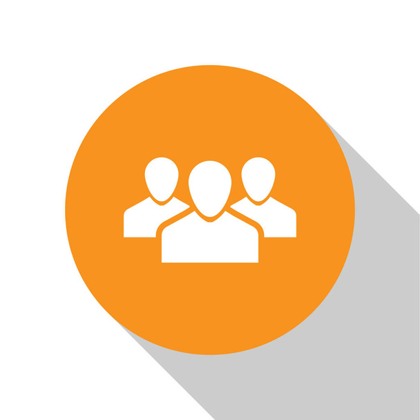 Ikona skupiny bílých uživatelů je izolována na bílém pozadí. Ikona skupiny osob. Symbol obchodní miniatury-ikona profilu uživatelů. Oranžový kroužek. Plochý design. Vektorová ilustrace - Vektor, obrázek