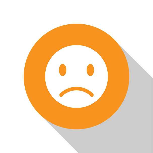 Ícone de sorriso triste branco isolado no fundo branco. Cara de Emoticon. Botão laranja círculo. Ilustração vetorial
 - Vetor, Imagem