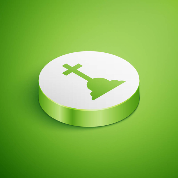 Isometric Tombstone with cross icon isolated on green background. Grave icon. White circle button. Vector Illustration - Vector, Image