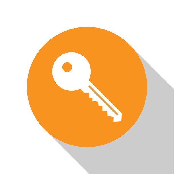 Fehér kulcs ikon elszigetelt-ra White háttér. Narancssárga kör gomb. Lapos kialakítás. Vektoros illusztráció - Vektor, kép