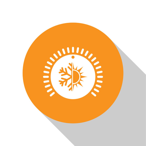 weißes Thermostatsymbol isoliert auf weißem Hintergrund. Temperaturregelung. orange Kreis-Taste. Vektorillustration - Vektor, Bild
