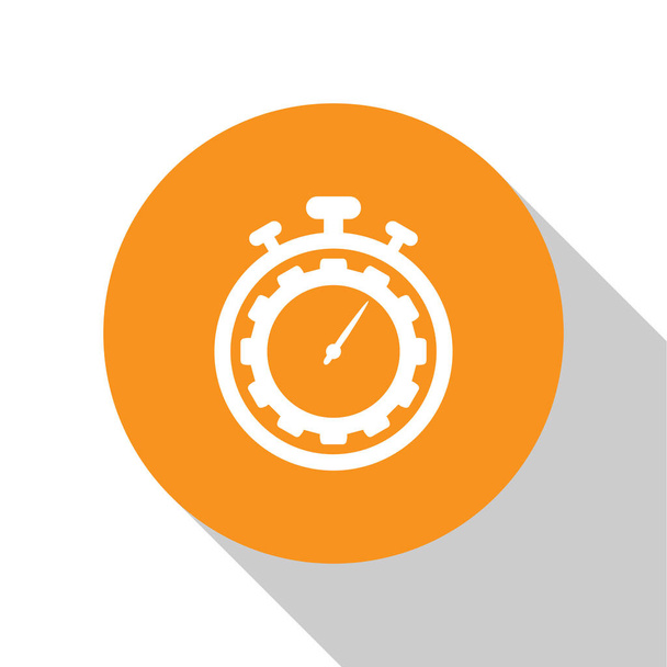 White Time Management icon isolated on white background. Clock and gear sign. Productivity symbol. Orange circle button. Vector Illustration - Vector, Image