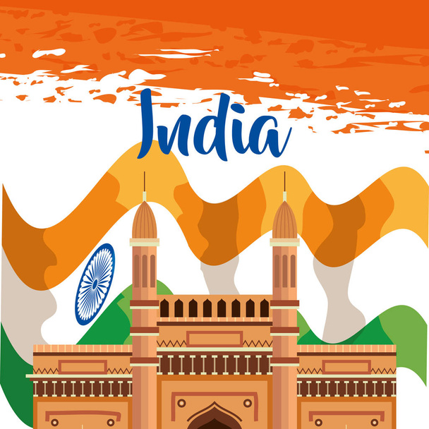 bandera india con arquitectura patriotismo nacional
 - Vector, imagen