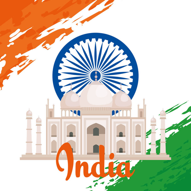 Indien Emblem mit Taj Mahal und Fahne - Vektor, Bild
