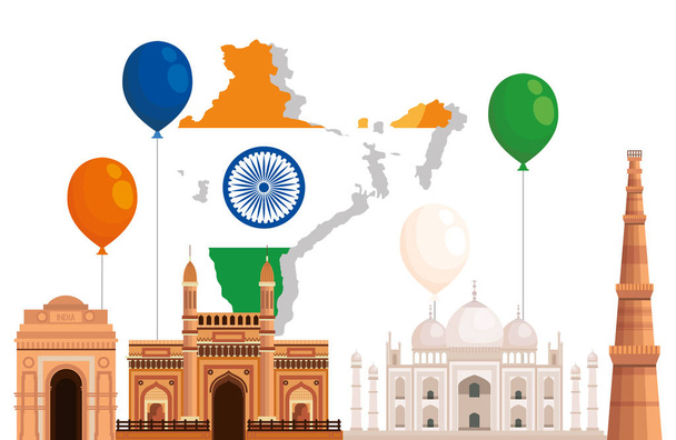 Ινδία χάρτη με Ταζ Μαχάλ και αρχιτεκτονική - Διάνυσμα, εικόνα