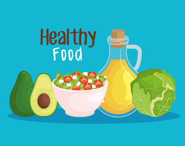 salad with avocado and olive oil with lettuce - Vector, Image