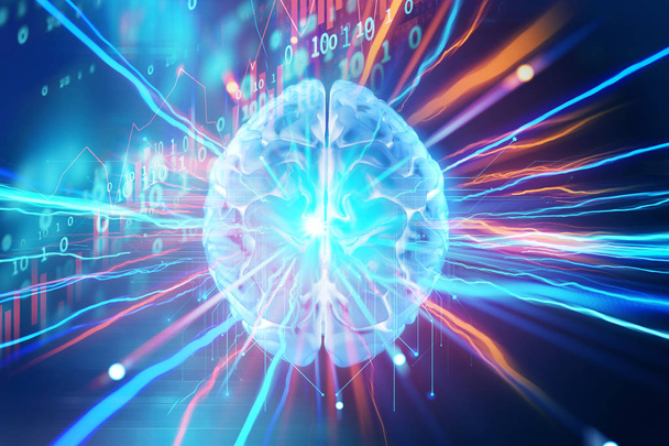 mózg człowieka na tle technologii renderingu 3D  - Zdjęcie, obraz