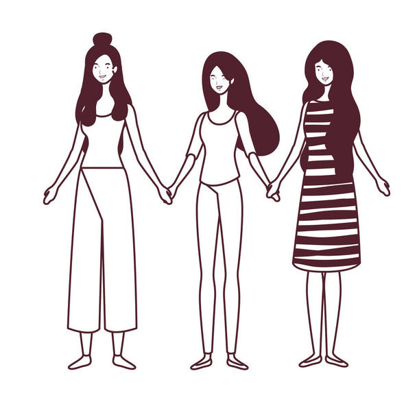 silhouette of women standing on white background - Vector, Image