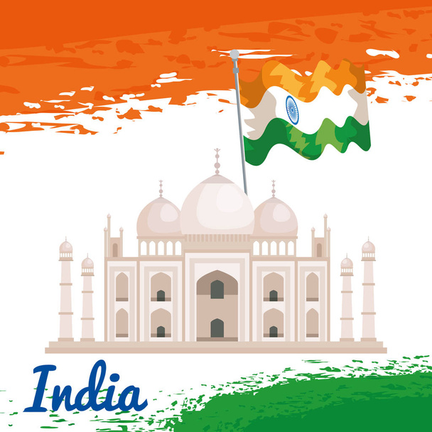 taj mahal with india flag patriotism - Vector, Image