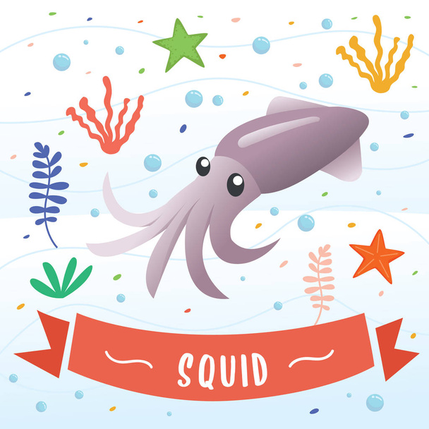 Squid animal cartoon character - Vector, Imagen
