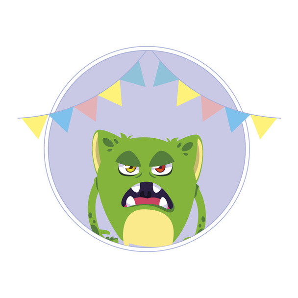 funny monster with garlands comic character - Vector, Image
