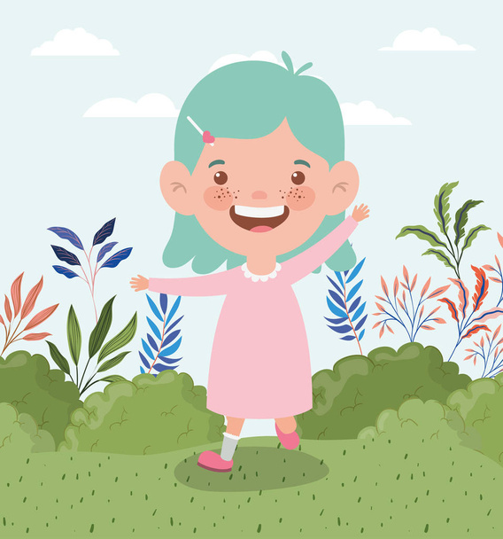 menina feliz na paisagem de campo
 - Vetor, Imagem