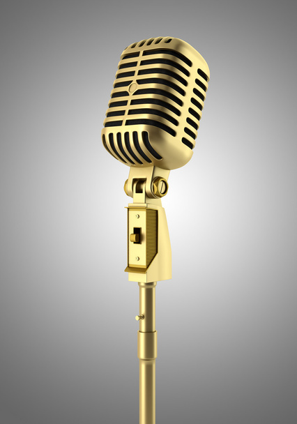 goldenes Vintage Mikrofon isoliert auf grauem Hintergrund - Foto, Bild