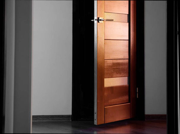 houten binnendeuren met metalen handvat - Foto, afbeelding