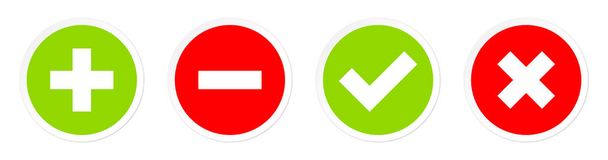 Conjunto de quatro botões mais menos e marcas de verificação vermelho e verde
 - Vetor, Imagem
